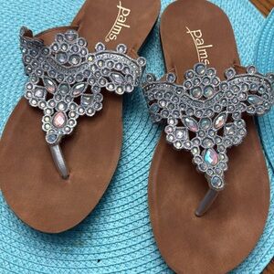 Women's Brown Sandals with Silver Embellishments